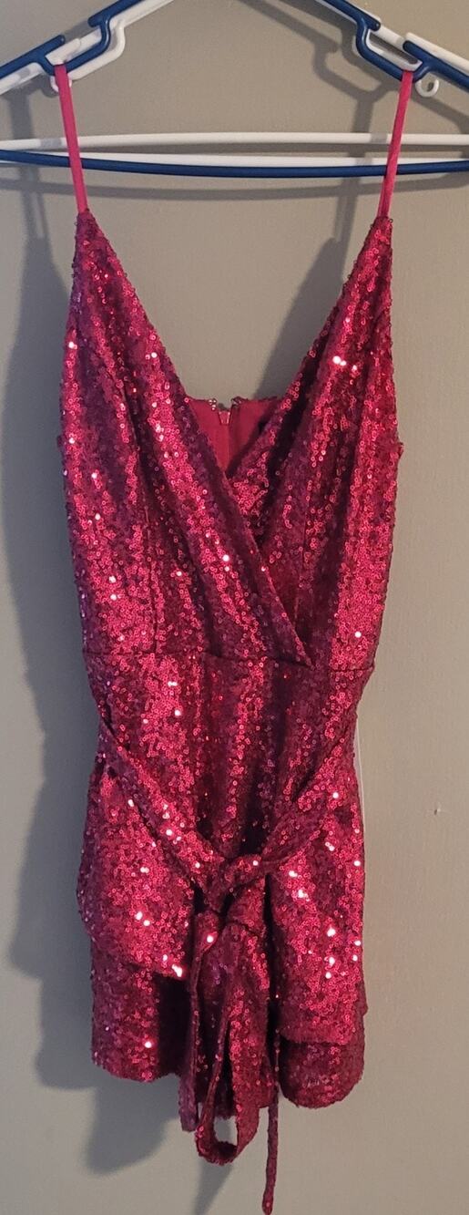 Women's belted red sequined romper size 8 by venus